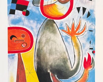 Joan Miro exhibition poster - Les echelles en roue de feu traversant l'azur - art print - surrealism - 1999