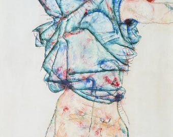 Egon Schiele exhibition poster - Woman undressing - museum artist - art print - female portrait