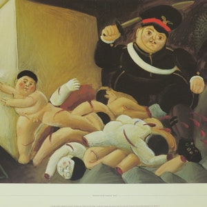 Fernando Botero exhibition poster - Massacre de los inocentes- vintage museum print - offset litho - 1991