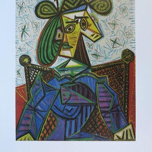 Pablo Picasso exhibition poster - Woman sitting in an arm chair - Collection of European Masters - excellent - 1986