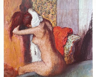 Edgar Degas Ausstellungsplakat - Nach dem Bad - Frau trocknet sich ab - Kunstdruck - Impressionist - nackte Dame - Badezimmer - 1975