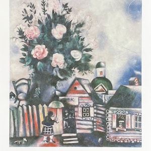 Marc Chagall exhibition poster - Sunday - museum artist - art print - bouquet - white flowers - love