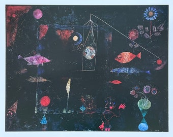 Paul Klee exhibition poster - Magic fish - museum artist - vintage art print - 1979