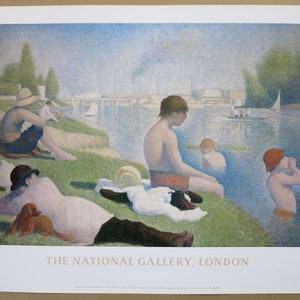 Affiche de l'exposition Georges Seurat Une Baignade, Asnières The National Gallery, Londres estampe de musée lithographie décalée impressionniste image 2