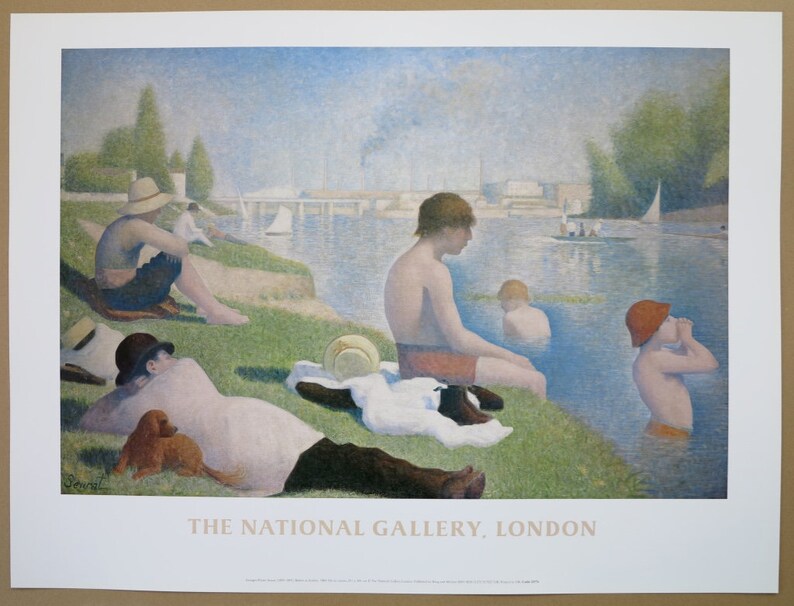 Affiche de l'exposition Georges Seurat Une Baignade, Asnières The National Gallery, Londres estampe de musée lithographie décalée impressionniste image 2