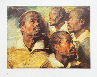 Peter Paul Rubens exhibition poster - Four studies of the head of a Negro - African American - art print - 1980s
