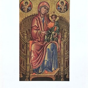 Cartel de la exposición de la Escuela Bizantina - Virgen y el Niño entronizados - Galería Nacional de Arte - Washington DC - impresión vintage - década de 1970