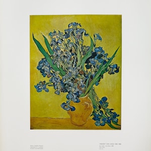 Cartel de la exposición de Vincent van Gogh - Los lirios - flores - jarrón - naturaleza muerta - artista de museo - impresión artística - litografía offset - década de 1970