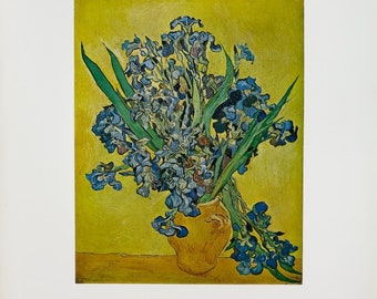 Cartel de la exposición de Vincent van Gogh - Los lirios - flores - jarrón - naturaleza muerta - artista de museo - impresión artística - litografía offset - década de 1970