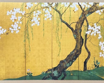 風景画 桜の木と家 金色のフレーム付きサインあり(作者不明) il_340x270.6652831508_24s5.jpg