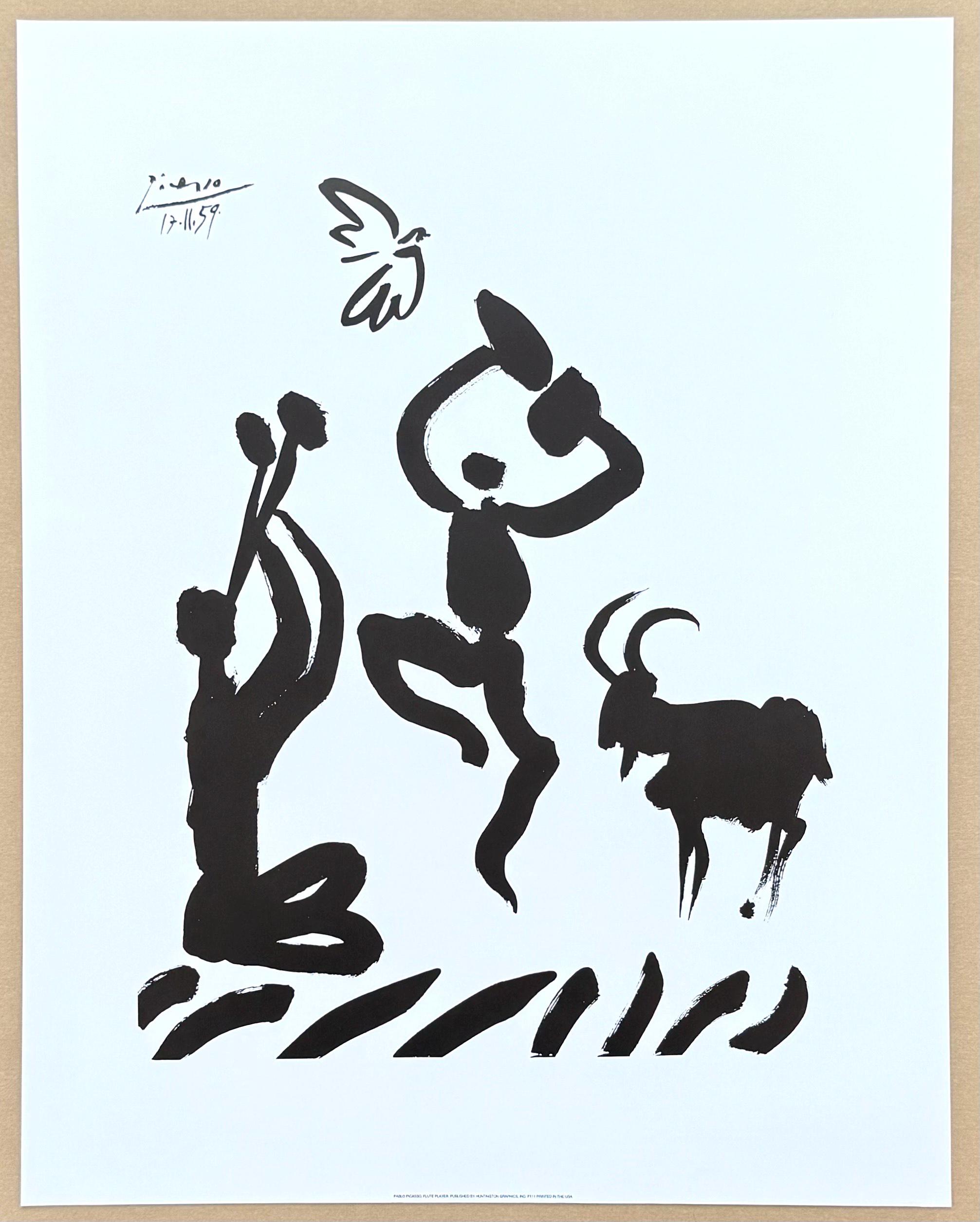 ピカソ 線画作品 フルートを吹く男性と女性 パブロ ピカソ展ポスター - フルート奏者 - 音楽 - 美術館の