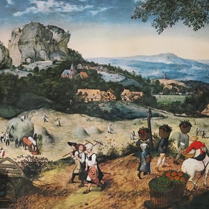Pieter Breughel exhibition poster - Haymaking - early museum print - offset lithograph - 1970s