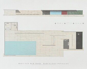 Mies van der Rohe exhibition poster - Barcelona Pavillon - art print - architect - architecture