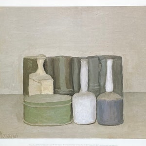 Cartel de la exposición de Giorgio Morandi - Naturaleza muerta - Botellas con caja verde - Pintor italiano - Artista de museo - Impresión artística - 1994