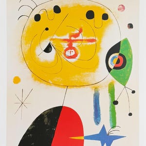 Joan Miro exhibition poster - And fixes the hair - museum artist - art print - surrealism - offset litho - 1997