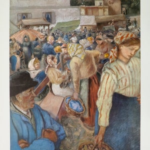 Cartel de la exposición Camille Pissarro - Village Market - impresión museística temprana - 1970s