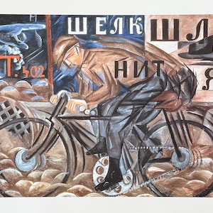 Tentoonstellingsposter Natalia Goncharova - The Cyclist - museumkunstenaar - kunstafdruk
