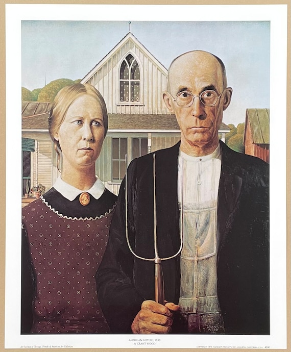 グラント・ウッド展ポスター - アメリカン・ゴシック、1930年 - 美術館
