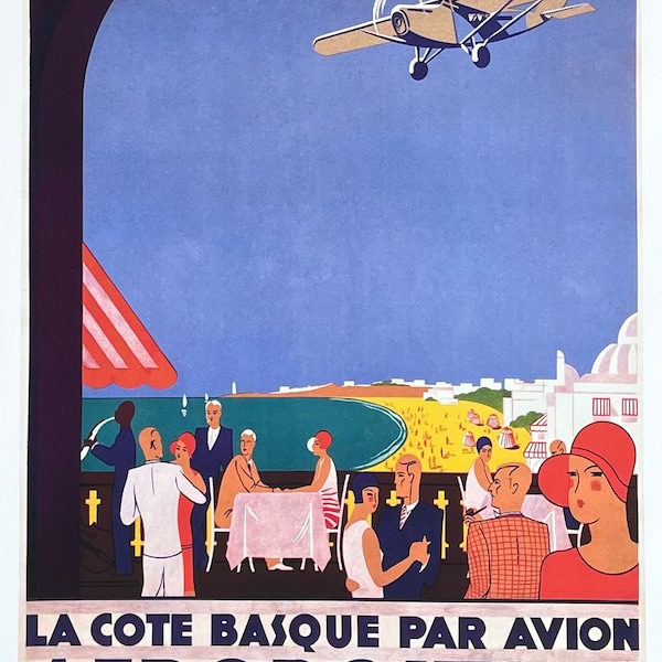 The Silver Arrow tourism poster - Flying to the Basque Coast - Airline - Airways - travel - holidays - decorative art print - offset litho