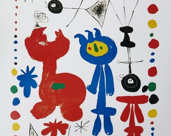 Joan Miro exhibition poster - Figure and birds - museum artist - art print - surrealism - offset litho - 1999