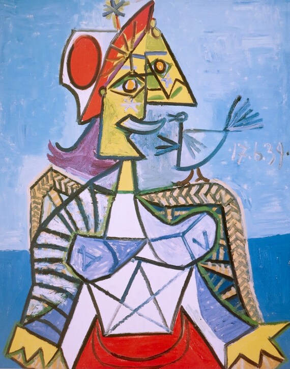 Pablo Picasso Print Femme à Loiseau Vintage Exhibition Poster High Quality Offset Lithograph
