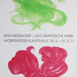 Jean Messagier Ausstellungsposter - Graphische Arbeiten - Französischer Künstler - grün - rosa - ausgezeichnet - 1971