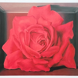 Cartaz da exposição René Magritte - O túmulo dos lutadores - rosa gigante - surrealista - artista de museu - impressão de arte