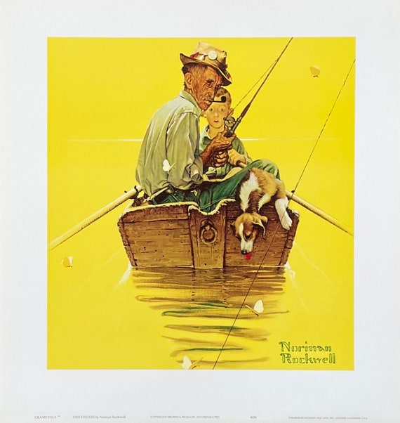 Norman Rockwell exhibition poster - Fish Finders - American Illustrator -  fishing - art print