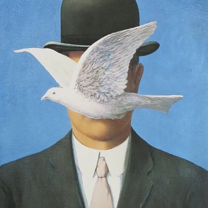 Rene Magritte exhibition poster The man with the bowler hat bird before face portrait surrealist museum print image 1