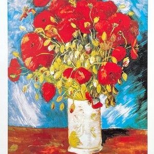 Cartel de la exposición Vincent van Gogh - Jarrón con amapolas rojas - naturaleza muerta - flores - artista del museo - impresión de arte