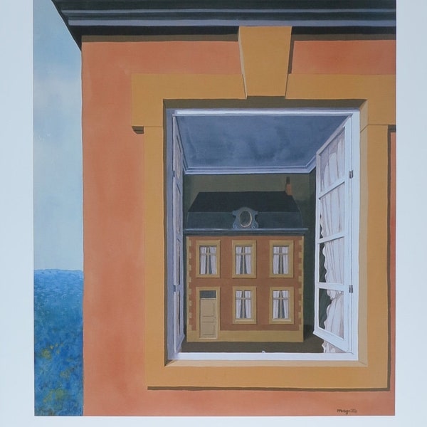 Affiche de l'exposition René Magritte - Éloge de la dialectique - surréaliste - artiste belge - artiste de musée - tirage d'art - maison - fenêtre