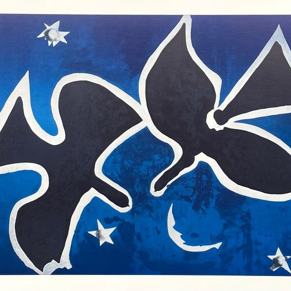 Affiche exposition Georges Braque - Les Oiseaux - artiste du musée - tirage d'art - oiseau bleu - pigeon - les fauves - bleu noir