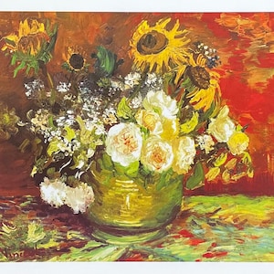 Cartel de la exposición Vincent van Gogh - Un jarrón con flores - naturaleza muerta - fondo rojo - artista del museo - impresión de arte
