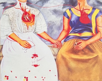 Frida Kahlo exhibition poster - Two Fridas - museum artist - art print - Mexican female painter