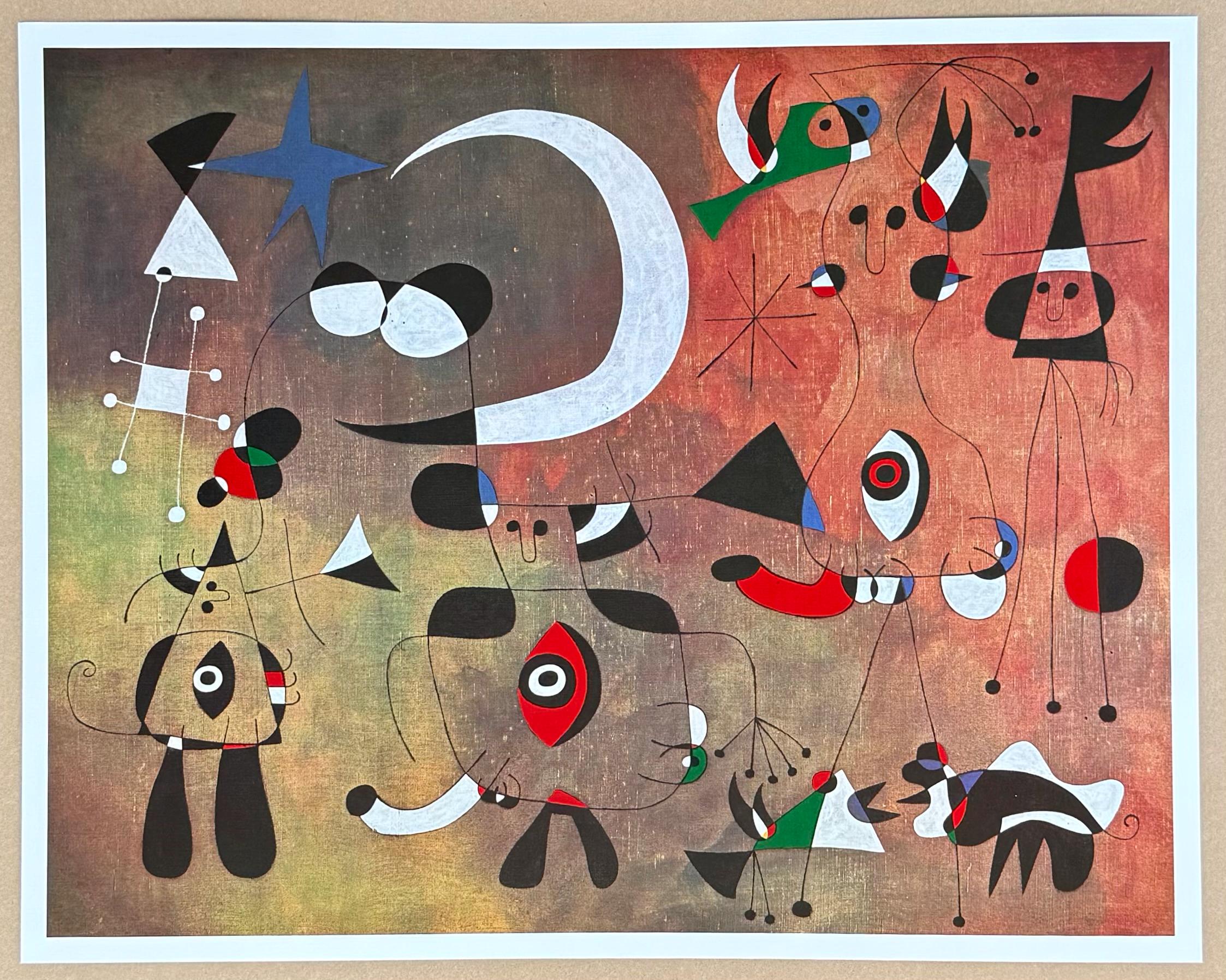 ジョアン・ミロ、PEOPLE AT NIGHT、希少画集画、新品額装付 ジョアン・ミロ展ポスター - 夜の人々 - 美術館のアーティスト