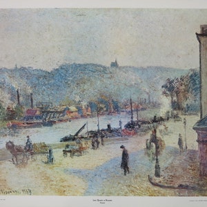 Cartel de la exposición Camille Pissarro - Les Quais a Rouen - impresión museística temprana - 1970
