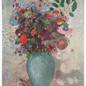 Cartel de la exposición de Odilon Redon - Jarrón turquesa - naturaleza muerta - flores - artista del museo - impresión artística