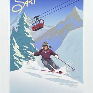 Ski France exhibition poster - Winter Sport - skiing - snow - mountains - tourism - decorative art print - reproduction