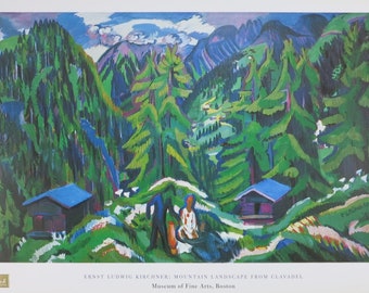 Ernst Ludwig Kirchner exhibition poster - Mountain landscape from Clavadel - Die Brucke - German expressionist - museum print - offset litho