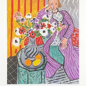 Henri Matisse exhibition poster - Purple Robe and Anemones - still life - young woman - flowers - French Art - museum artist - art print