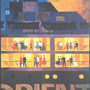 P&O Orient Line exhibition poster -Cruise - Holiday - Dancing - ship - decorative art print - offset litho - advertisement - reproduction