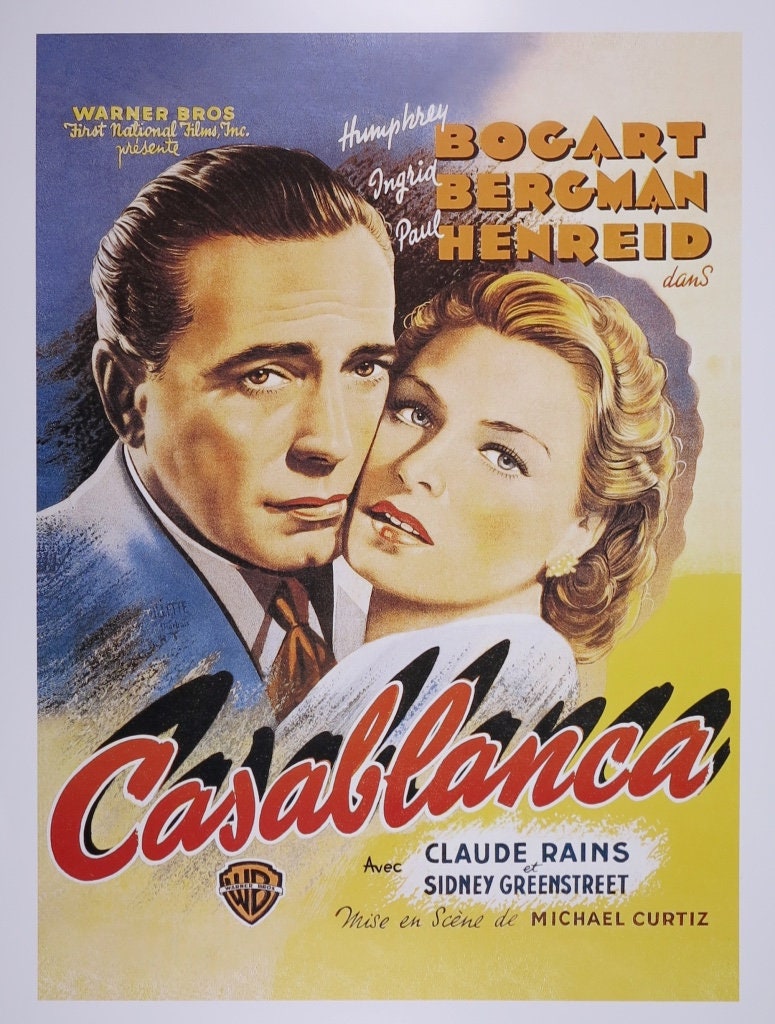Casablanca movie poster Humphrey Bogart Ingrid Bergman | Etsy