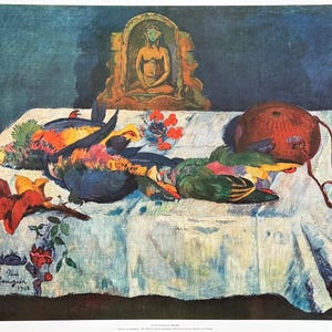Cartel de la exposición de Paul Gauguin - Naturaleza muerta con loros - Artista del museo - Impresión artística - Litografía offset - Años 70