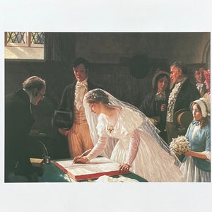 Edmund Blair Leighton  exhibition poster - Signing the register - wedding - romantic - art print - offset lithograph - 1998