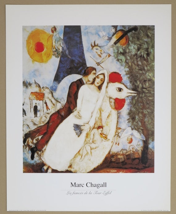 Marc Chagall Exhibition Poster - Les Fiances De La Tour Eiffel