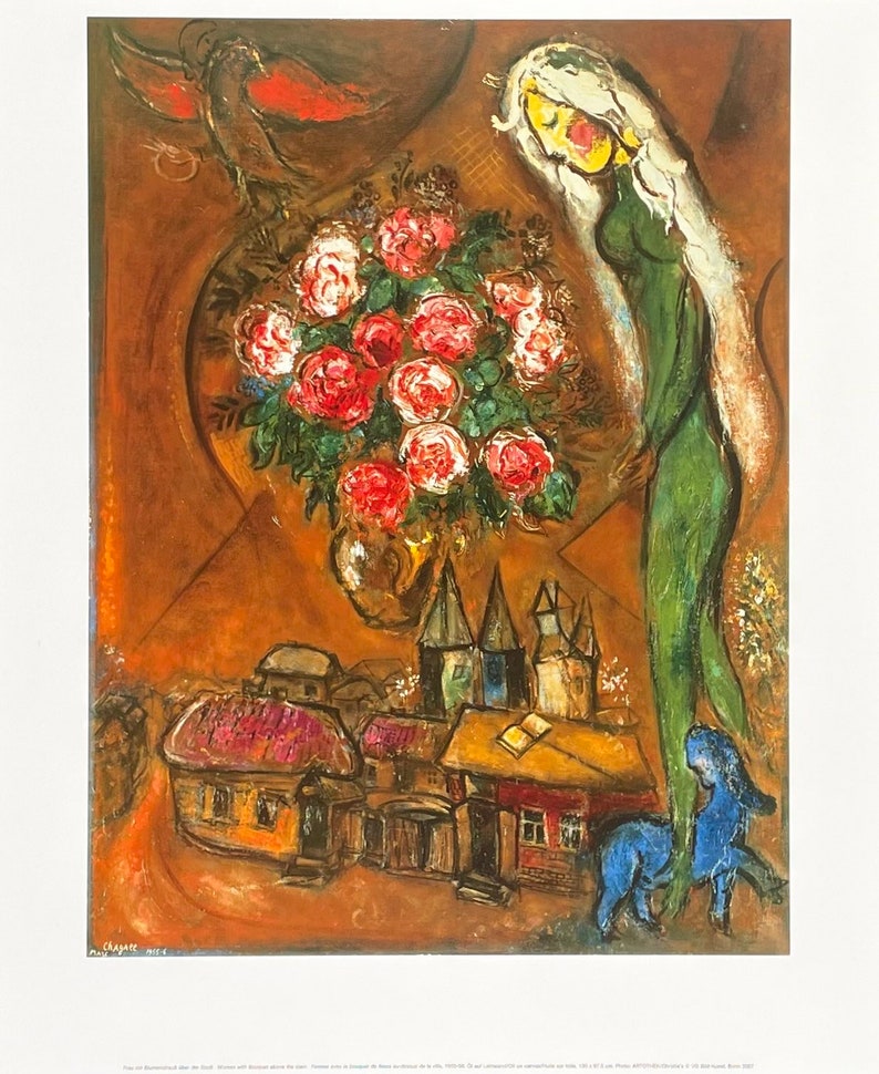 Marc Chagall Red Roses Marc Chagall Exhibition Poster - Woman With Bouquet Above the Town ...