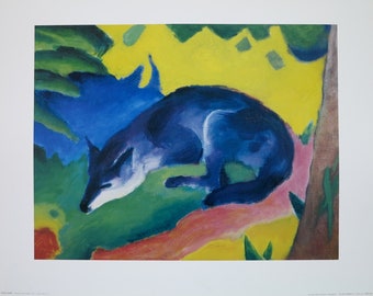 Franz Marc exhibition poster - blue fox - vintage museum print - offset lithograph