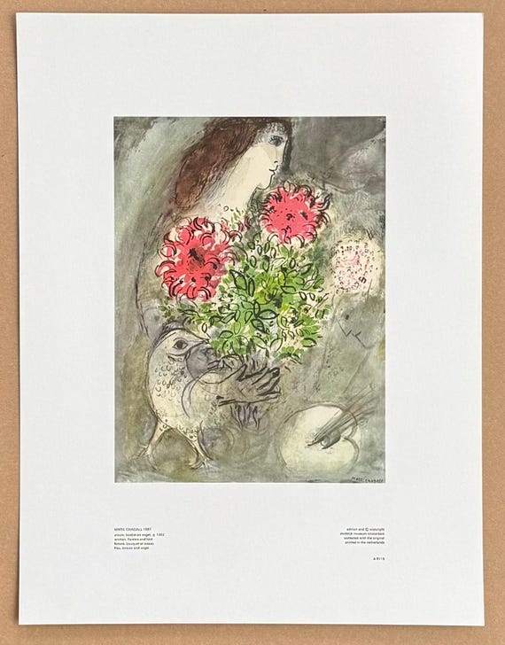 Marc Chagall Exhibition Poster - Woman, Flowers and Bird
