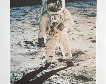 Neil Armstrong - Astronaut Edwin Aldrin on the moon - exhibition poster - art print - offset lithograph - NASA - Space - Apollo 11