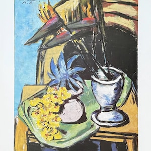 Max Beckmann exhibition poster - Still life with strelizi and yellow orchids - flowers - museum artist - art print